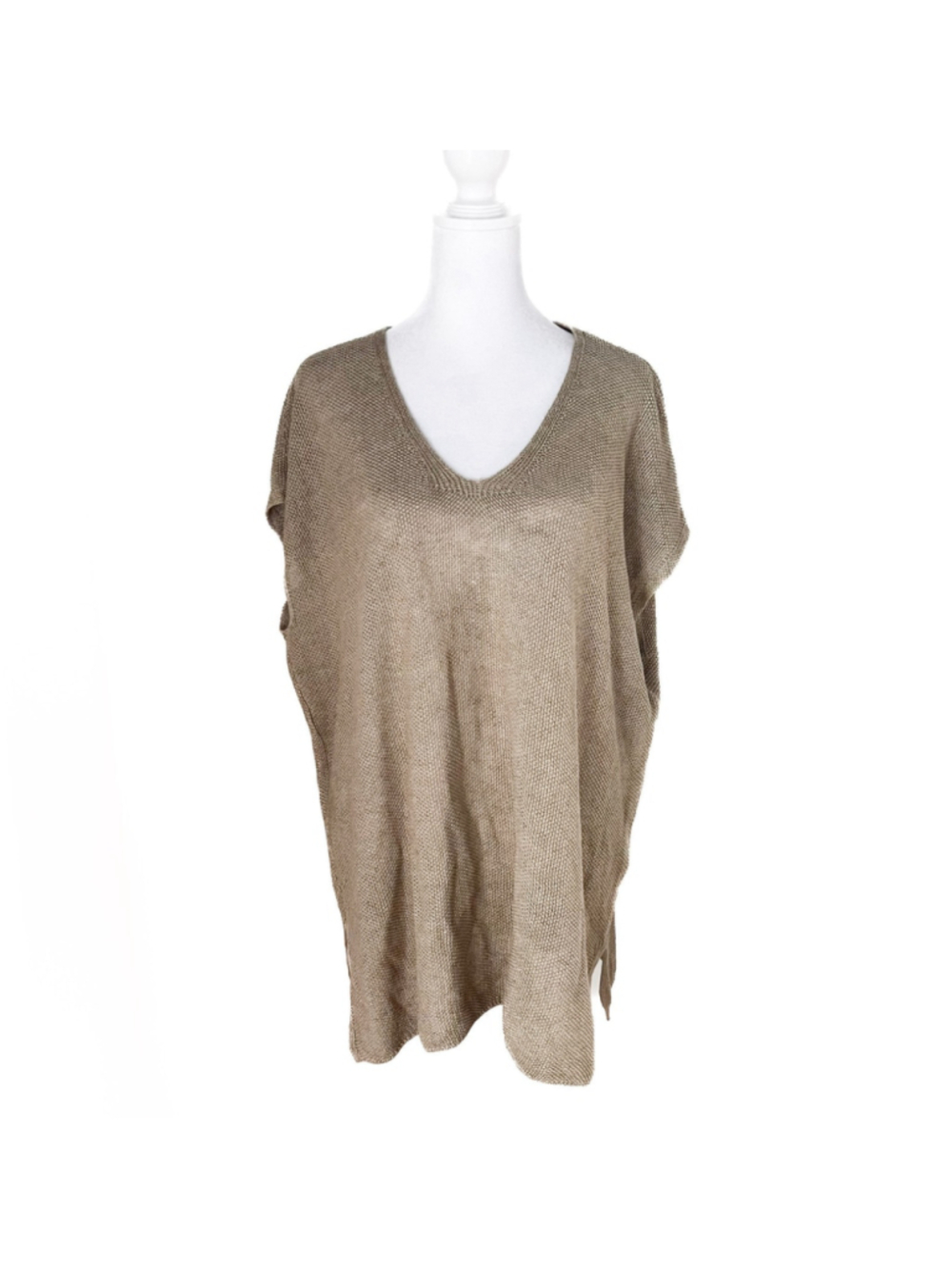 Eileen Fisher 100% Organic Italian Linen Beige Knit Tunic Top Sz M Lagenlook